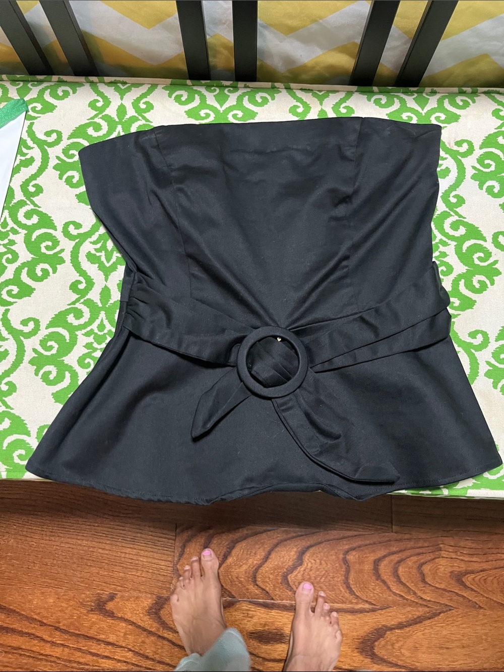 Eva Franco Black Strapless Peplum Top with Belt